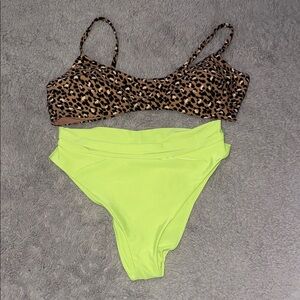 Aerie Leopard Print Bikini Top and Neon Bottoms